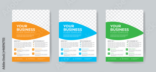 Business Flyer Template Layout with 3 Colorful Accents and Grayscale Image Masks