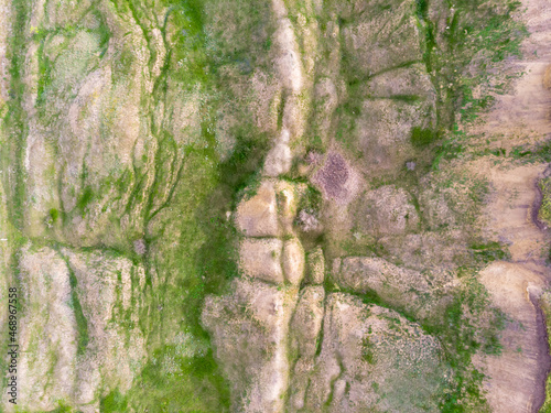 Aerial top down view of surrealistic landscape texture form drone