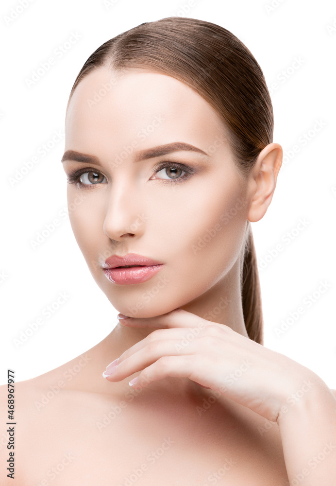 Beautiful Young Woman with Clean Fresh Skin isolated on white background Beautiful Young Woman with Clean Fresh Skin isolated on white background