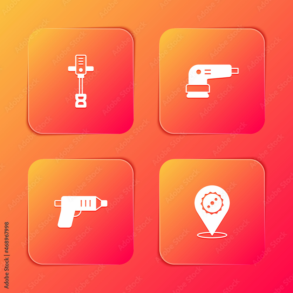 Set Electrical hand concrete mixer, sander, cordless screwdriver and Circular saw blade icon. Vector Set Electrical hand concrete mixer, sander, cordless screwdriver and Circular saw blade icon. Vector