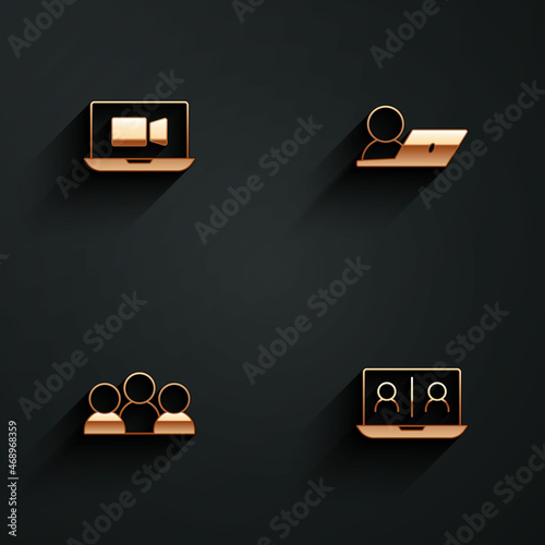 Set Video chat conference, Meeting and icon with long shadow. Vector