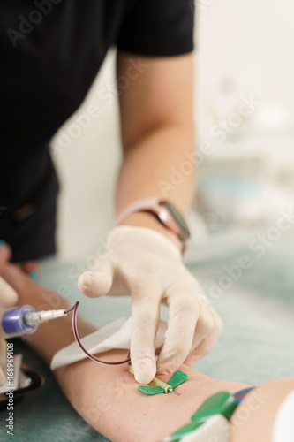 Fototapeta Naklejka Na Ścianę i Meble -  Nurse collecting patient's blood sample for test or donation