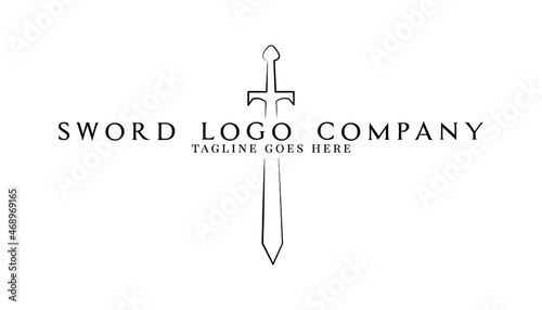 Sword logo design inspiration. Modern and simple sword weapon logo template element. Weapon illustration for brand identity design. Sword symbol icon design.