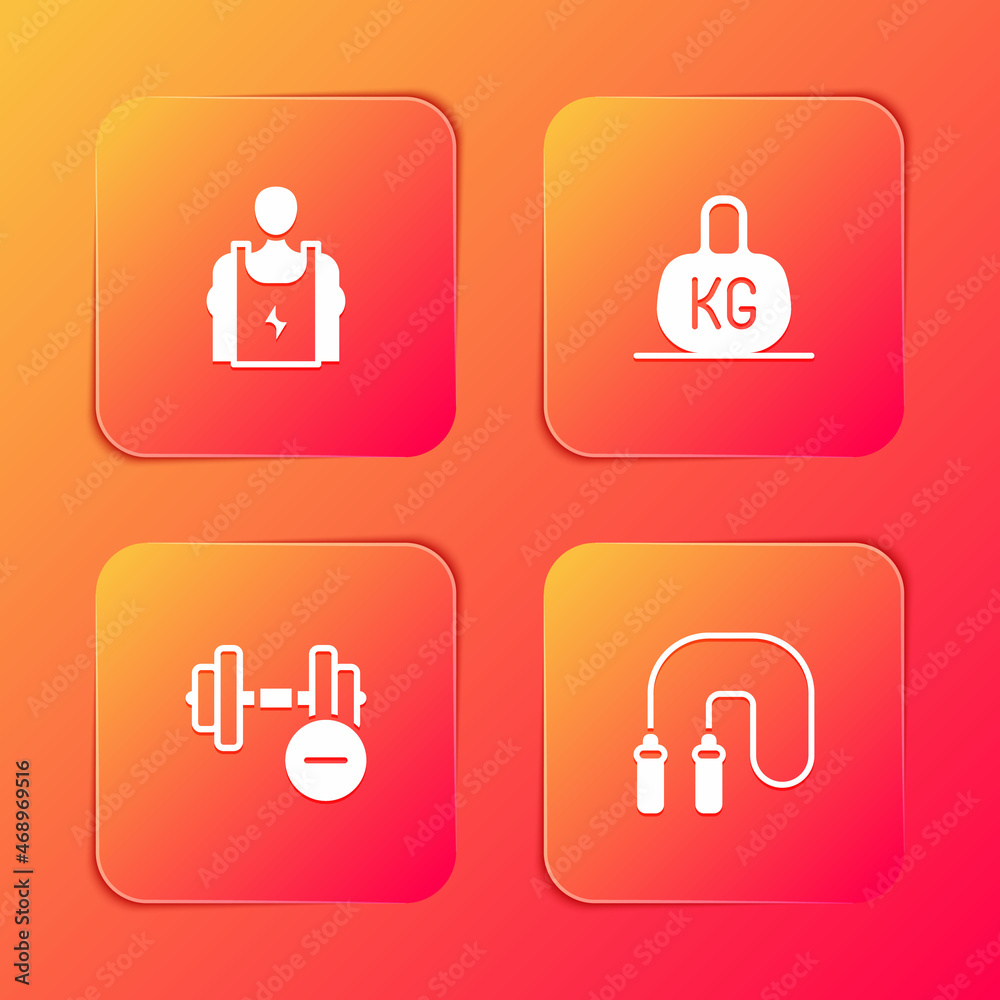 Set Bodybuilder, Weight, Dumbbell and Jump rope icon. Vector