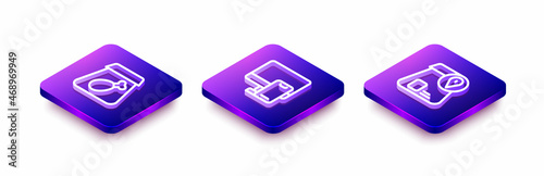 Set Isometric line Online ordering meal, food and icon. Vector