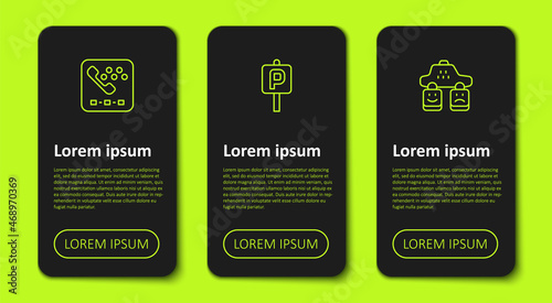 Set line Taxi call telephone service, Parking and rating. Business infographic template. Vector