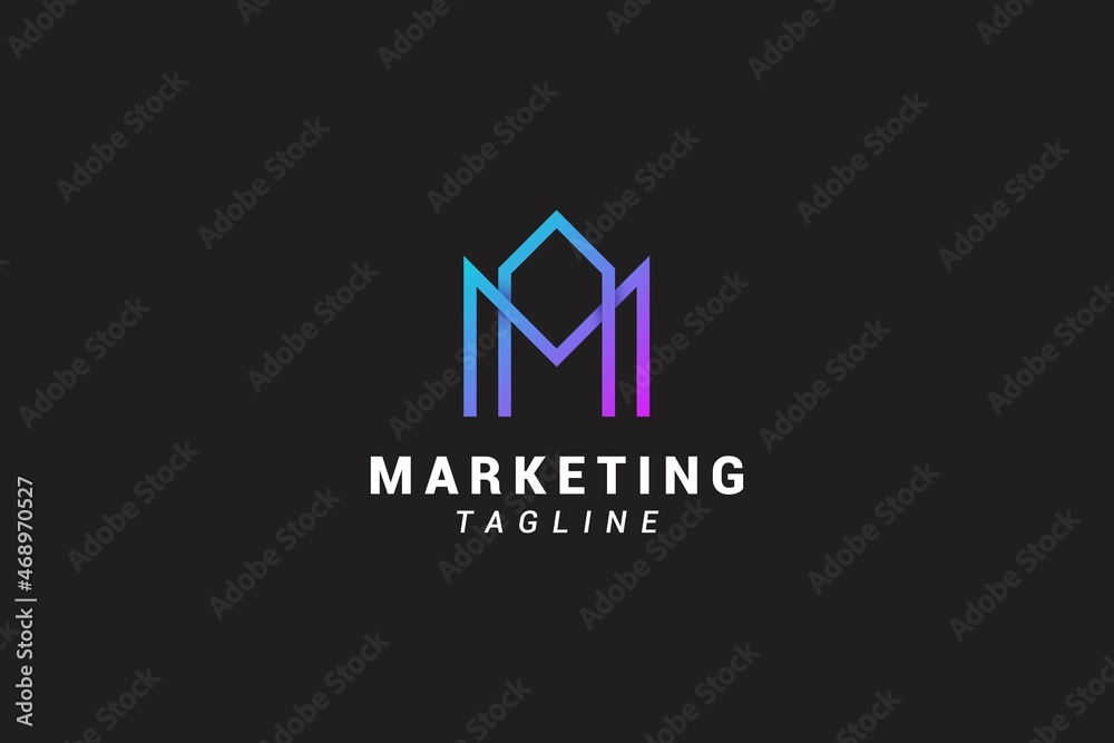 Letter M creative 3d line art simple technological logo Letter M creative 3d line art simple technological logo