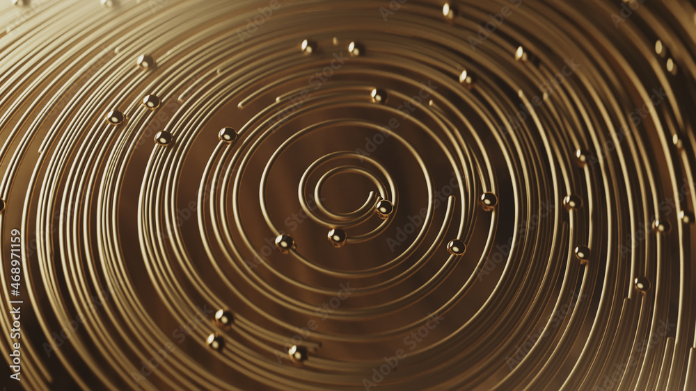 3d render Curly golden abstract in circle lines together with particles on blurred bokeh background 3d render Curly golden abstract in circle lines together with particles on blurred bokeh background