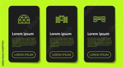 Set line Playground climbing equipment, Swedish wall and kids bridge. Business infographic template. Vector