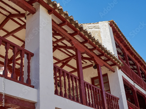 Plaza Mayor, also called Plaza de la Constitución, in Puerto Lapice,  a picturesque village famous for appearing in the novel Don Quixote. Ciudad Real province, Castilla La Mancha, Spain photo