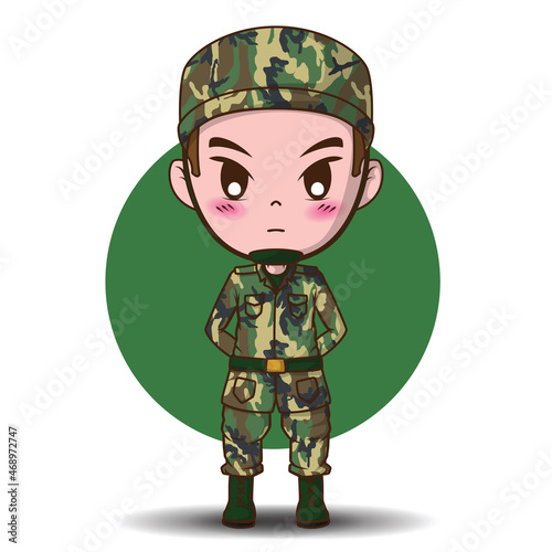 Cute army soldier boy cartoon. Vector Cartoon character.