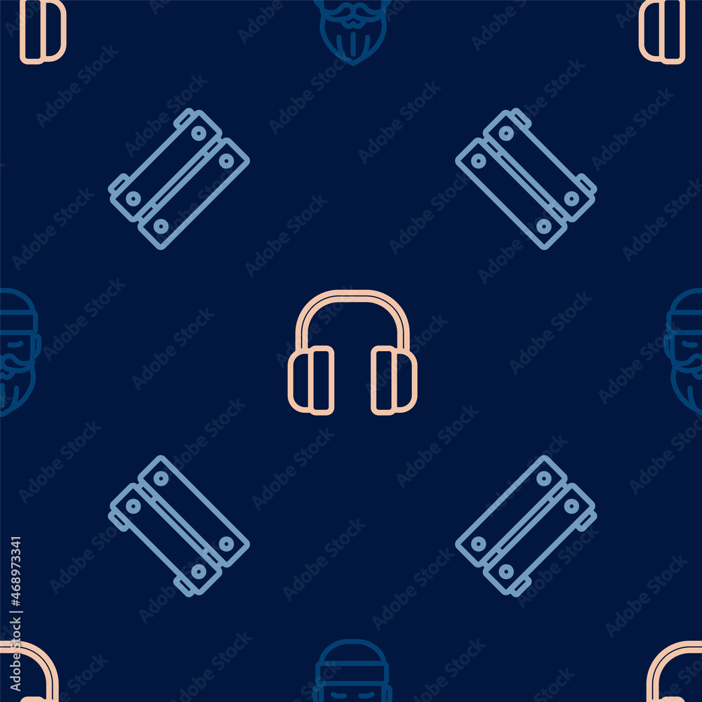 Set line Lumberjack, Wooden box and Headphones on seamless pattern. Vector Set line Lumberjack, Wooden box and Headphones on seamless pattern. Vector