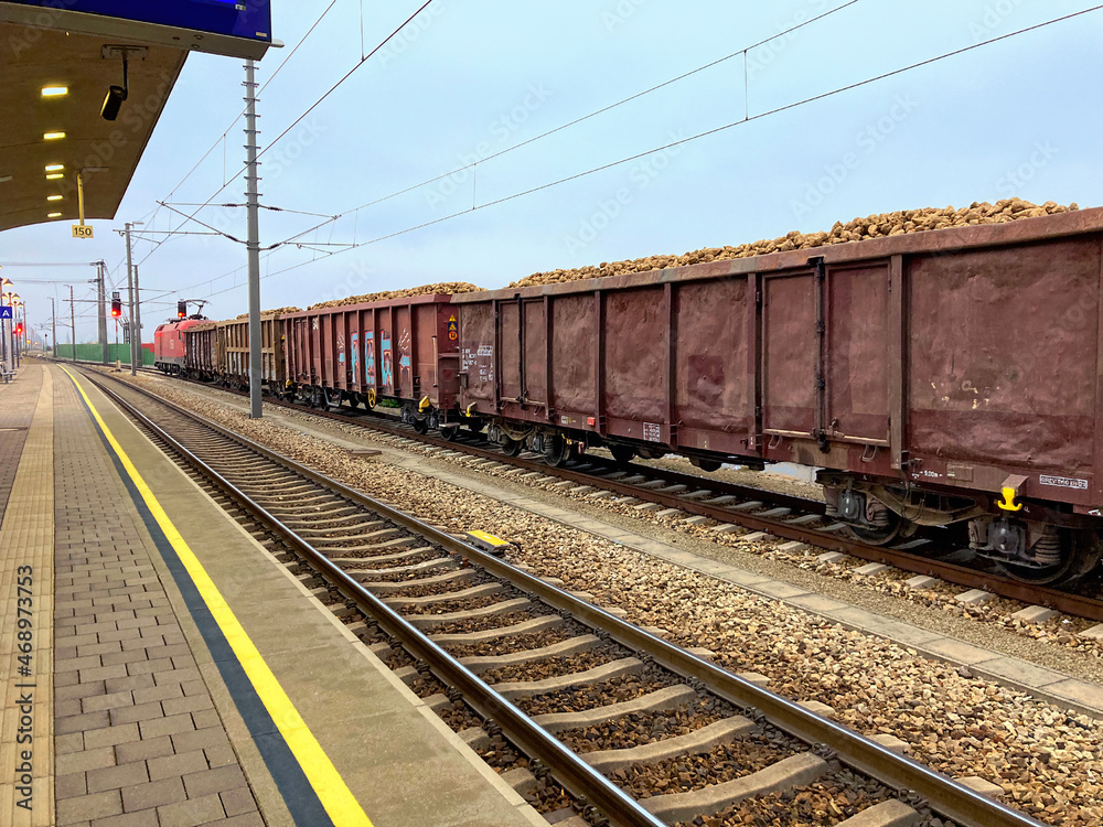 Fototapeta premium road train with sugar beets in a trainstation