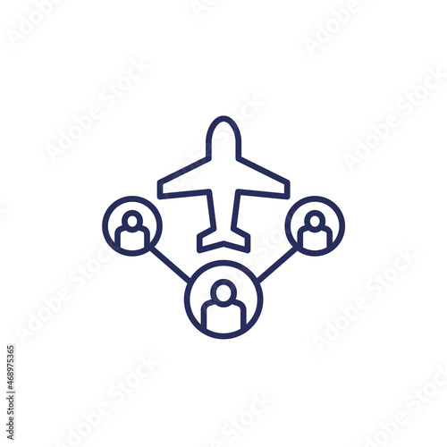 airplane and passengers, flight capacity line icon