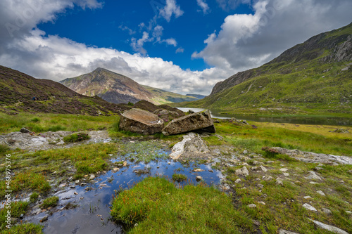 Cwm Idwal and Pen yr Ole Wen mountain Snowdonia Wales  photo
