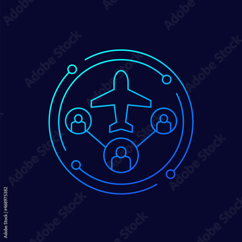 airplane and passengers, flight capacity line vector icon