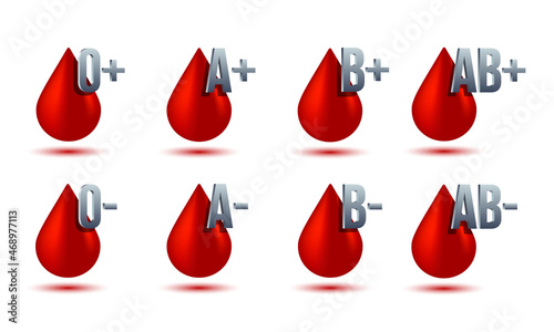 Red blood type medical icons isolated on white background