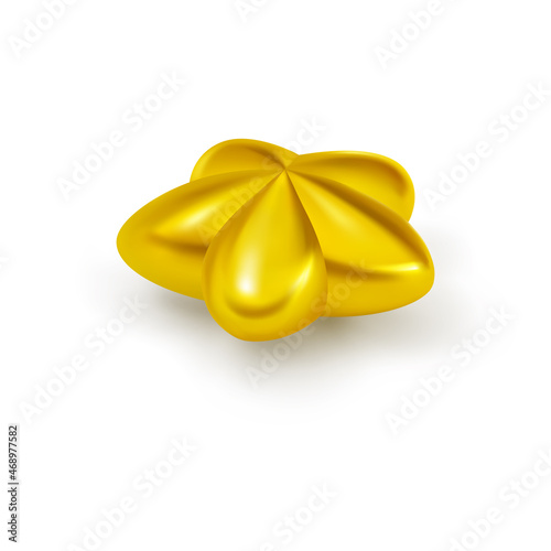 Gold star reclining on a white background with a shadow. Home decoration for christmas