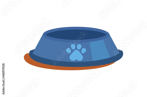 Simple cats bowl. Place where food poured. Taking care of pets, owners feed animal. Stylish bladder with paw print. Graphic elements for pet shops, buttons, sticker. Cartoon flat vector illustration