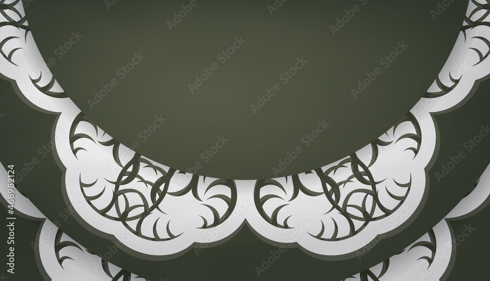 Dark green background with vintage white ornaments and space for text
