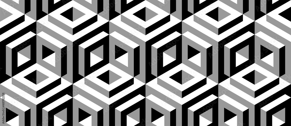 Seamless vector 3D pattern with optical illusions. Cubes. Op Art ...