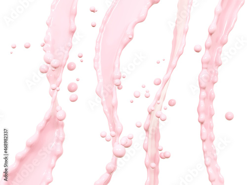 Yogurt stream  splash of pink yogurt  3d rendering illustration for food dairy product ad poster.