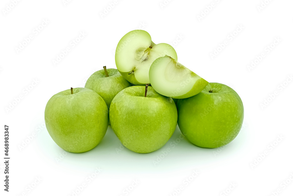 Front view juicy green apple fresh fruit on white surface fruit tree summer vitamine Front view juicy green apple fresh fruit on white surface fruit tree summer vitamine