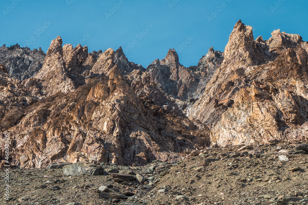 Crumbling rock. Abstract crumbling cliff rock formation. Eroding rock cliffs.