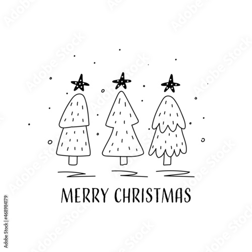 Hand drawn card with christmas tree. Scandinavian style. Holiday card, hand drawn background.