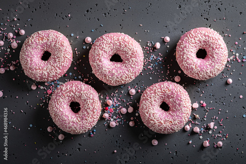 Homemade and delicious pink donuts for Fat Thursday