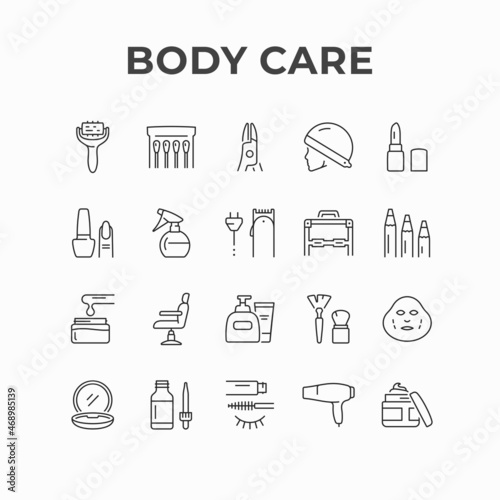 Body care and cosmetics products icon design. Cosmetology, beauty and spa, skin care and treatment vector icons. Facial cosmetic, beauty salon, makeup, barber shop objects, natural organic beauty prod