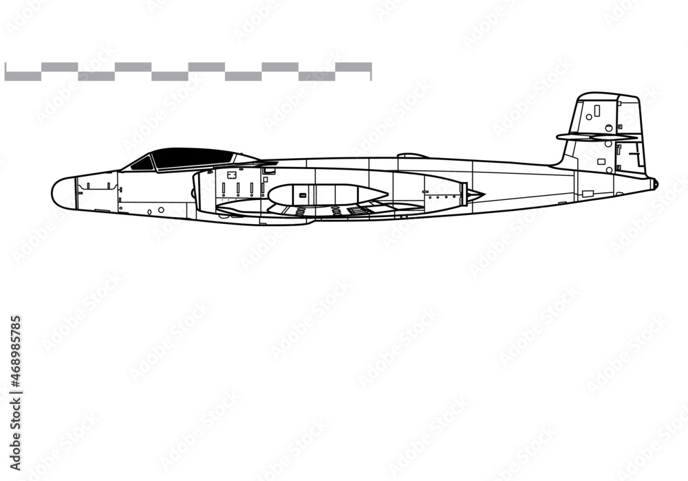 Avro Canada CF-100 Mk5 Canuck. Vector drawing of long-range interceptor aircraft. Side view. Image for illustration and infographics.