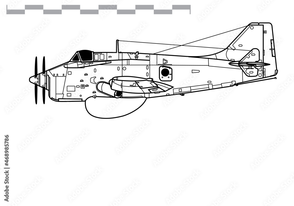 Fairey Gannet AEW.3. Vector drawing of airborne early warning aircraft. Side view. Image for illustration and infographics. Fairey Gannet AEW.3. Vector drawing of airborne early warning aircraft. Side view. Image for illustration and infographics.