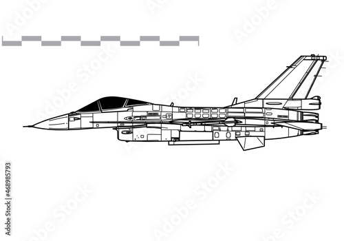 Mitsubishi F-2A. Vector drawing of multirole tactical fighter. Side view. Image for illustration and infographics. photo
