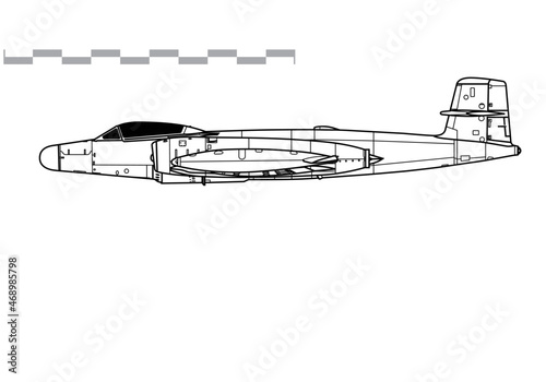 Avro Canada CF-100 Mk3 Canuck. Vector drawing of long-range interceptor aircraft. Side view. Image for illustration and infographics. photo