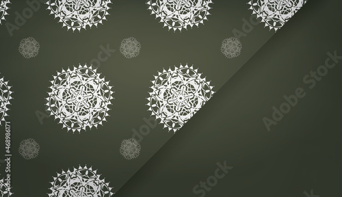 Dark green banner with abstract white ornament and place for logo or text