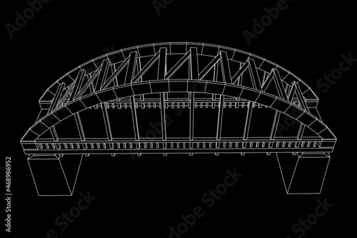 Bridge connection structure. Wireframe low poly mesh vector illustration.