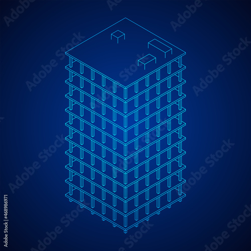Building under construction. Build house construct in process. Wireframe low poly mesh vector illustration