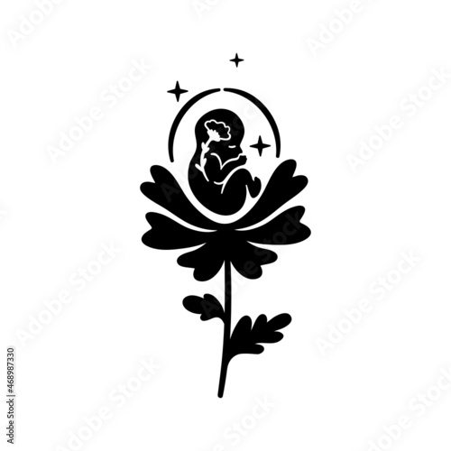 Fetus symbol. Baby in womb on flower. Pregnancy and health care of mother  and baby inside. Maternal fetus medicine. Vector illustration.