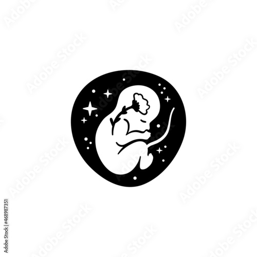 Fetus symbol. Baby in womb. Pregnancy and health care of mother  and baby inside. Round logo of embryo and umbilical cord. Maternal fetus medicine. Vector illustration.