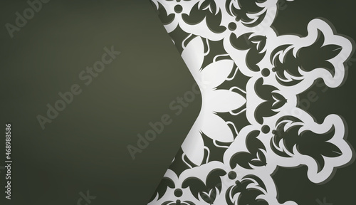 Dark green banner with mandala white ornament and place for logo or text