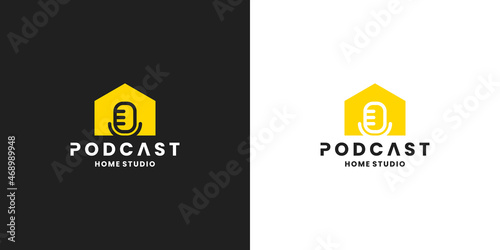 mic and house logo design for podcast house