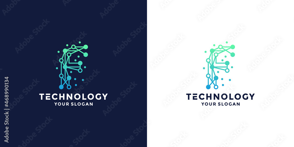 F technology logo design for company initials letter