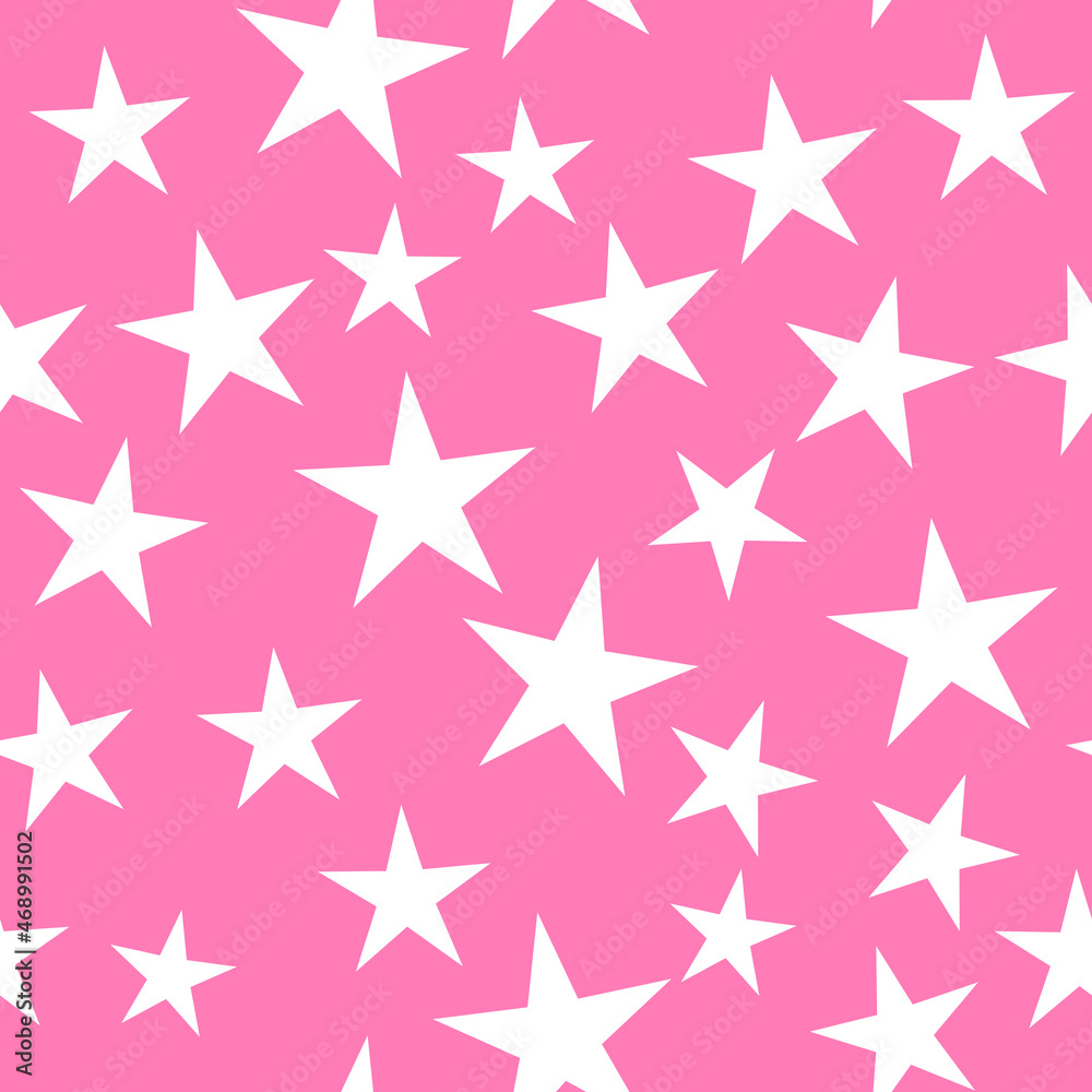 Pink background and white stars. Vector pattern is seamless and simple, for packaging or decorative. Pink background and white stars. Vector pattern is seamless and simple, for packaging or decorative.