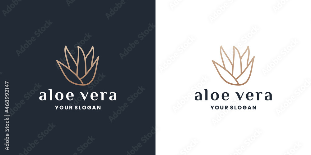 aloe vera with line art logo design inspiration