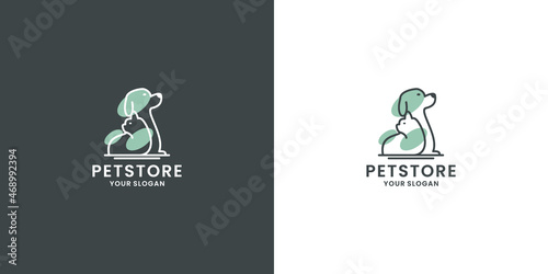 pet shop, dog, cat combine logo design with silhouette