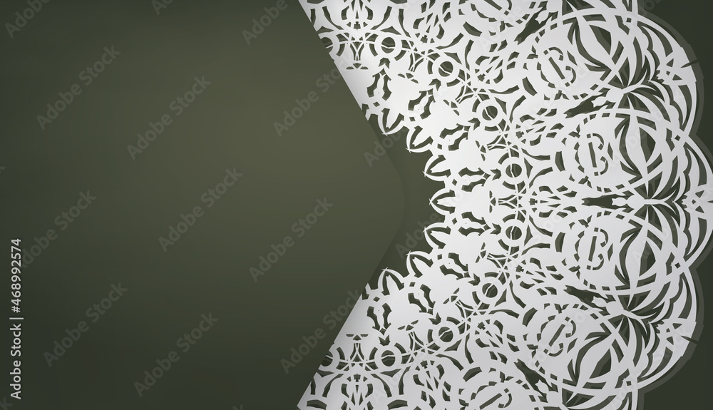 Dark green color banner template with indian white pattern for logo design