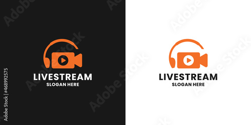 camera with headphone combine logo design for live streamer