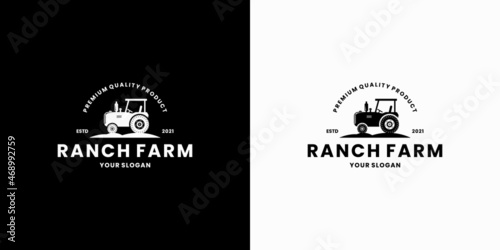tractor logo design for ranch and farm retro style