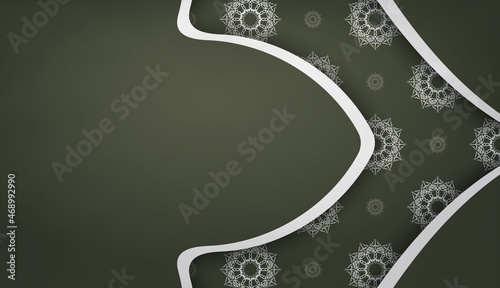 Dark green color banner template with white mandala pattern and place for logo or text
